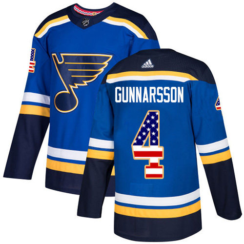 Adidas Blues #4 Carl Gunnarsson Blue Home Authentic USA Flag Stitched NHL Jersey - Click Image to Close